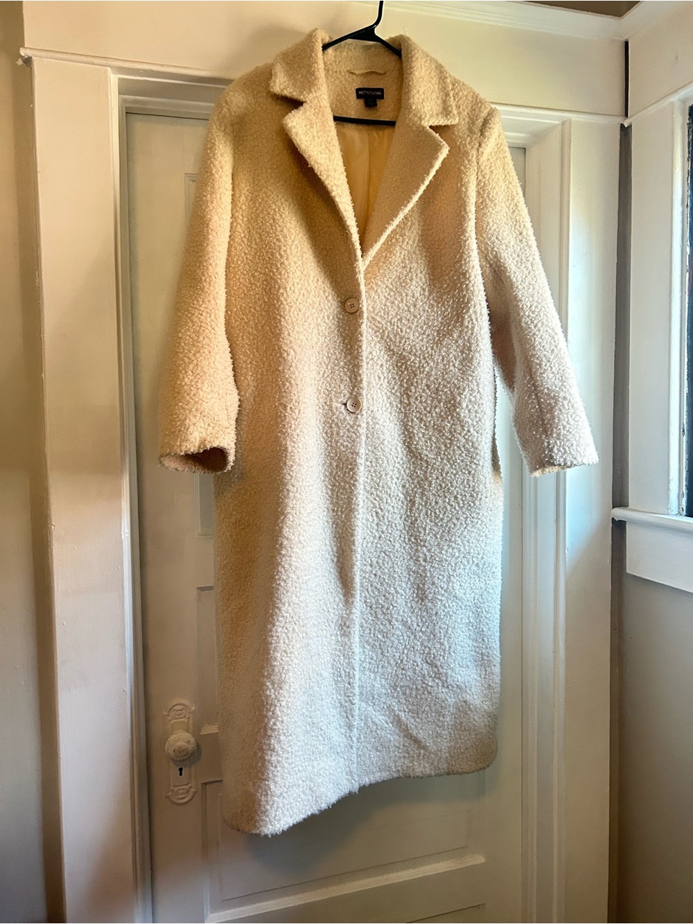 Pretty Little Thing Cream Boucle Teddy Long Coat - Classic Button Front